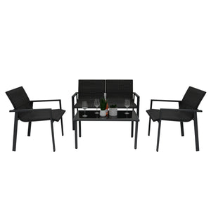Set Giardino Rattan Nero 4 Pezzi con Divano, Poltrone, Tavolino & Copertura