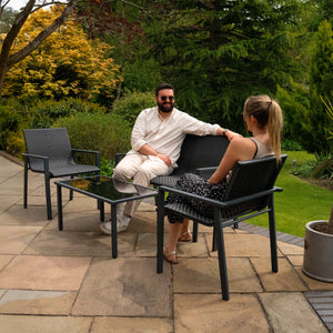 Set Giardino Rattan Nero 4 Pezzi con Divano, Poltrone, Tavolino & Copertura