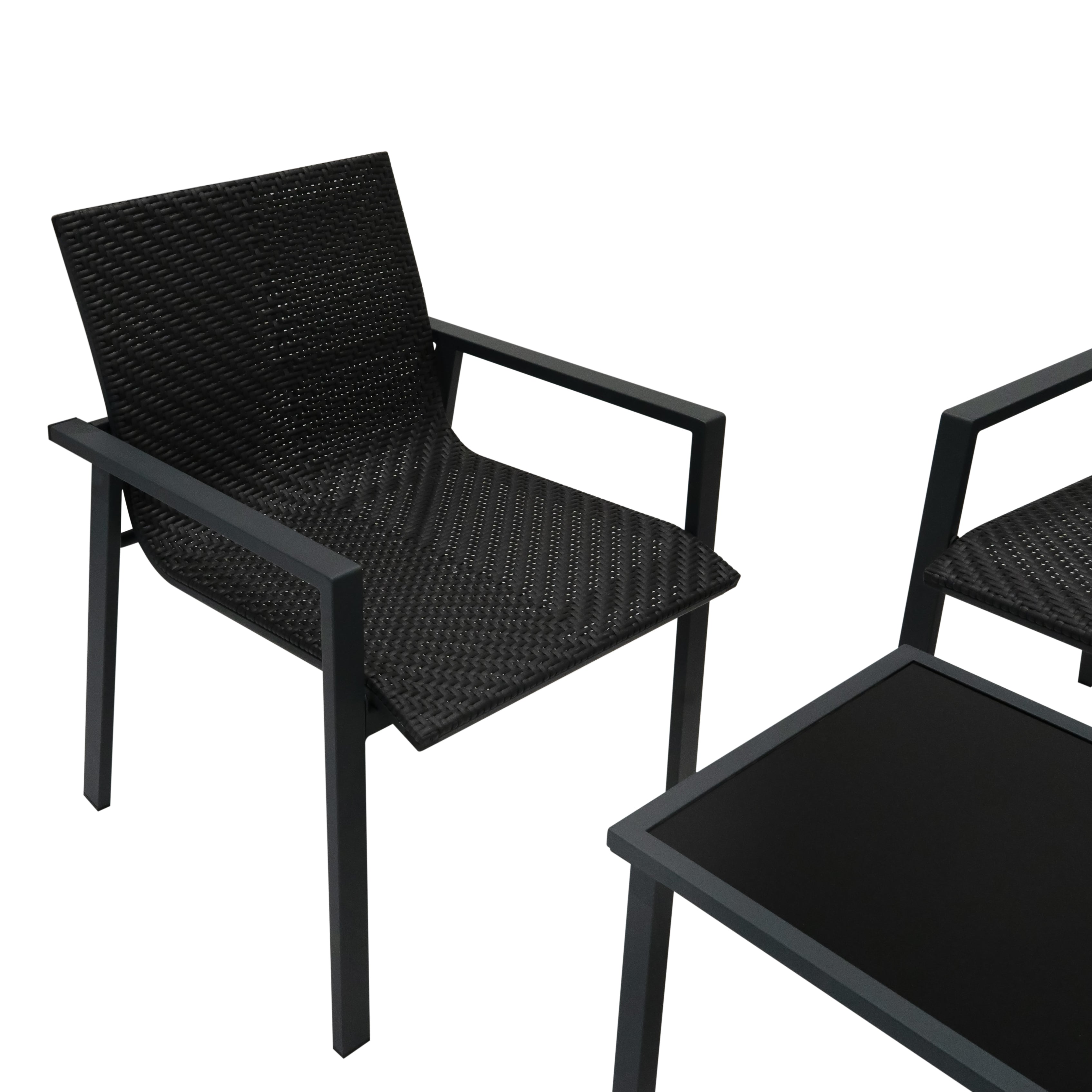 Set Giardino Rattan Nero 4 Pezzi con Divano, Poltrone, Tavolino & Copertura