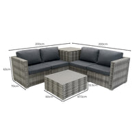 Set Divani Rattan Grigio 6 Pezzi con Cuscini, Tavolino e Baule 250L