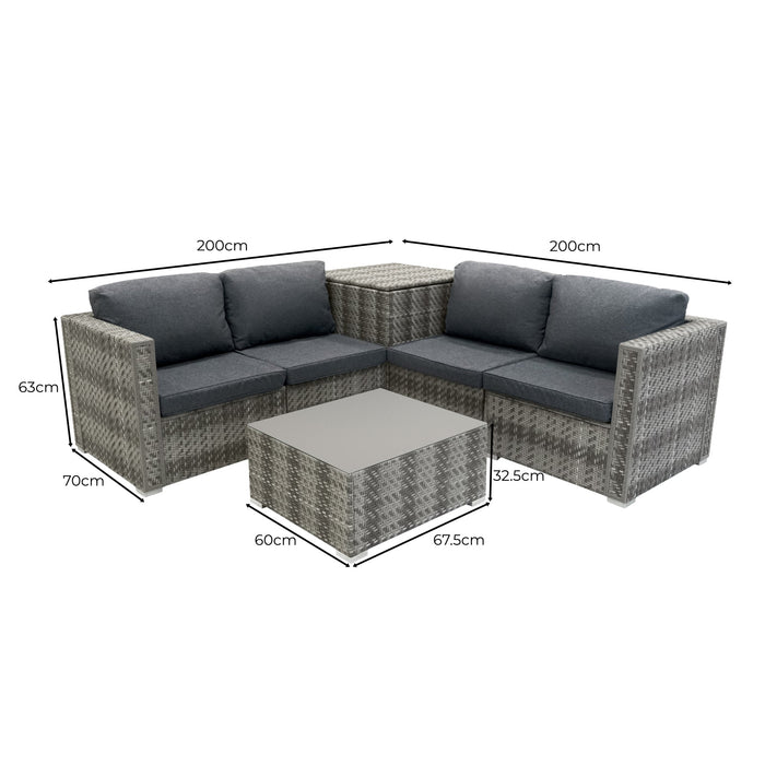 Set Divani Rattan Grigio 6 Pezzi con Cuscini, Tavolino e Baule 250L