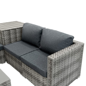 Set Divani Rattan Grigio 6 Pezzi con Cuscini, Tavolino e Baule 250L