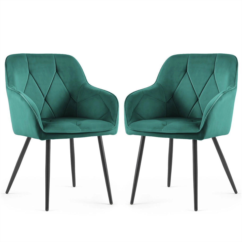 Set di 2 Sedie in velluto trapuntato DIAMANTE Verde Bottiglia gambe nere