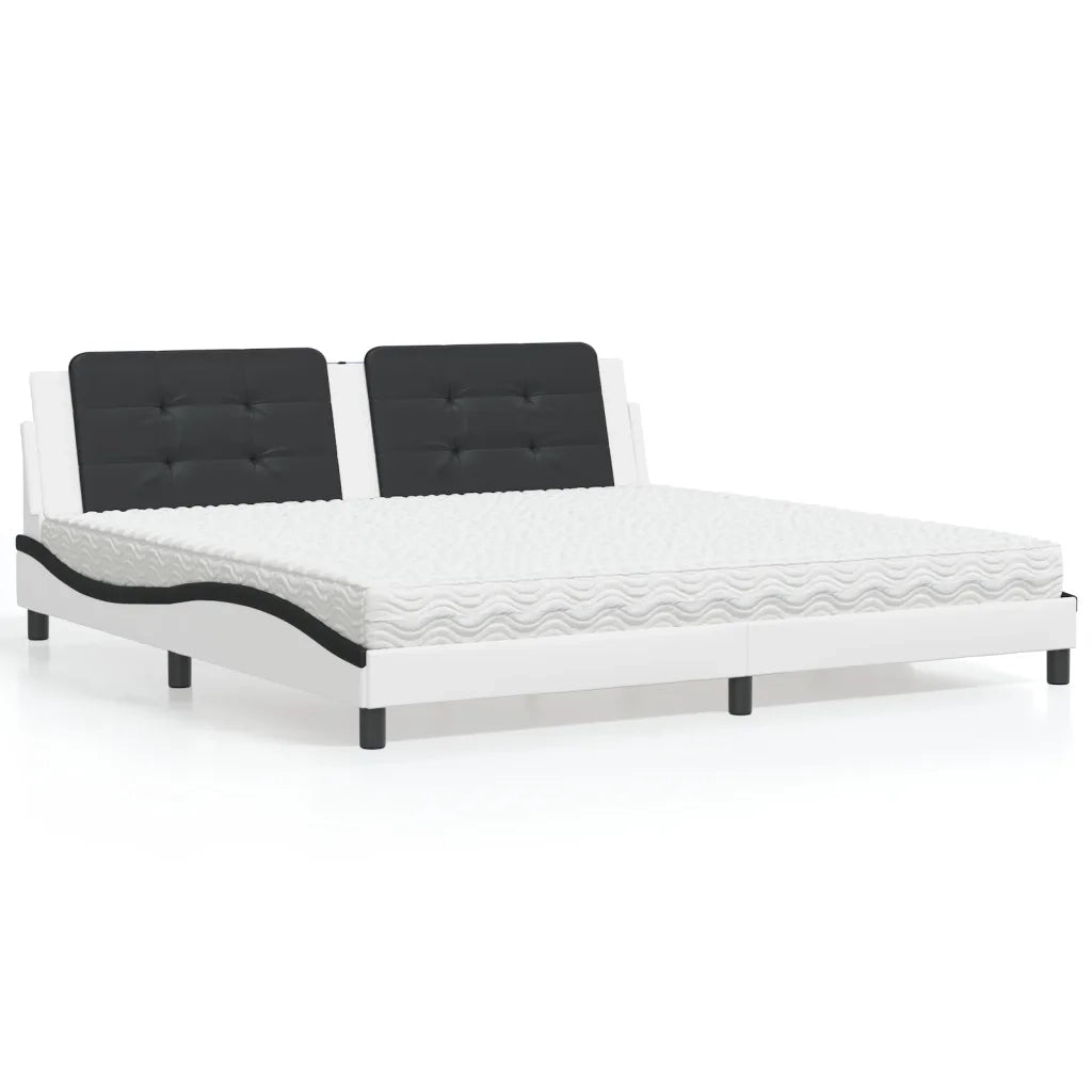 Letto con Materasso Zadar Bianco e Nero 200x200cm in Similpelle 3208893