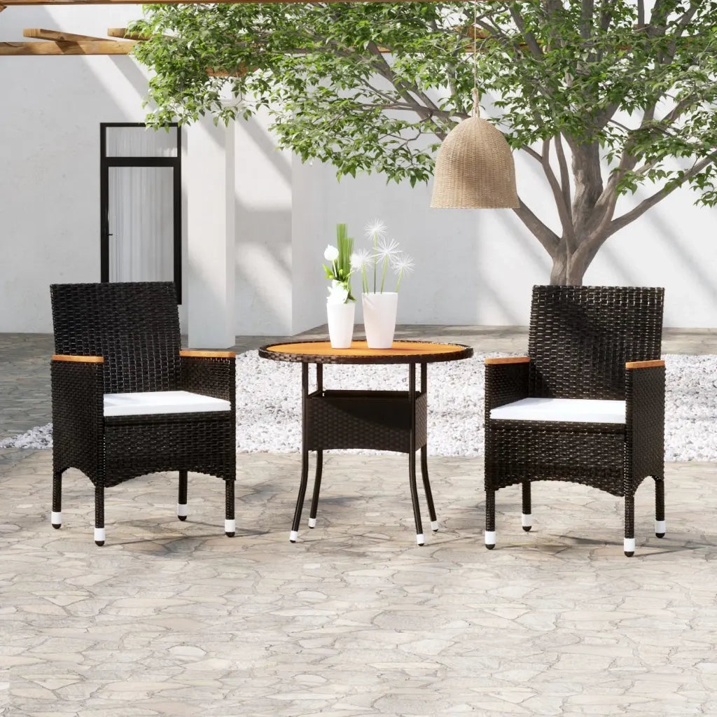 Set da Pranzo per Giardino 3 pz | Set Salotto da Giardino in Polyrattan Nero