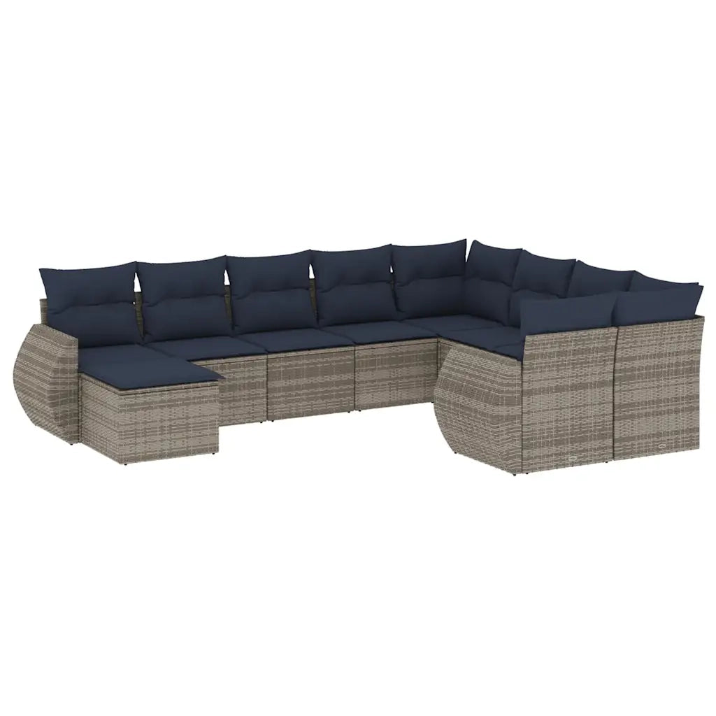 Set Divani da Giardino 10 pz con Cuscini Grigio in Polyrattan 3221860
