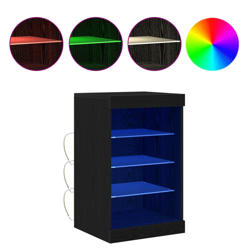 Sideboard  con luci LED Nero Rovere 41x37x67 cm