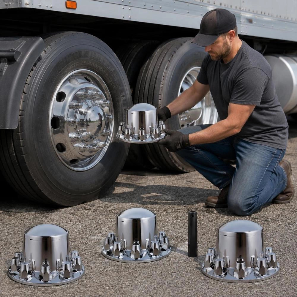 Wheel Covers For The Rear Axle, Curved Axle Cover For Semi-trailer Trucks, Galvanized ABS Wheel Nut Covers, 4-piece Complete Axle Cover Combo Set, Bright Silver Car Decoration