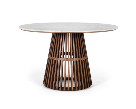 Tavolino rotondo con base in marmo e struttura in metallo