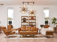 Tavolino rettangolare in pelle e acciaio dorato