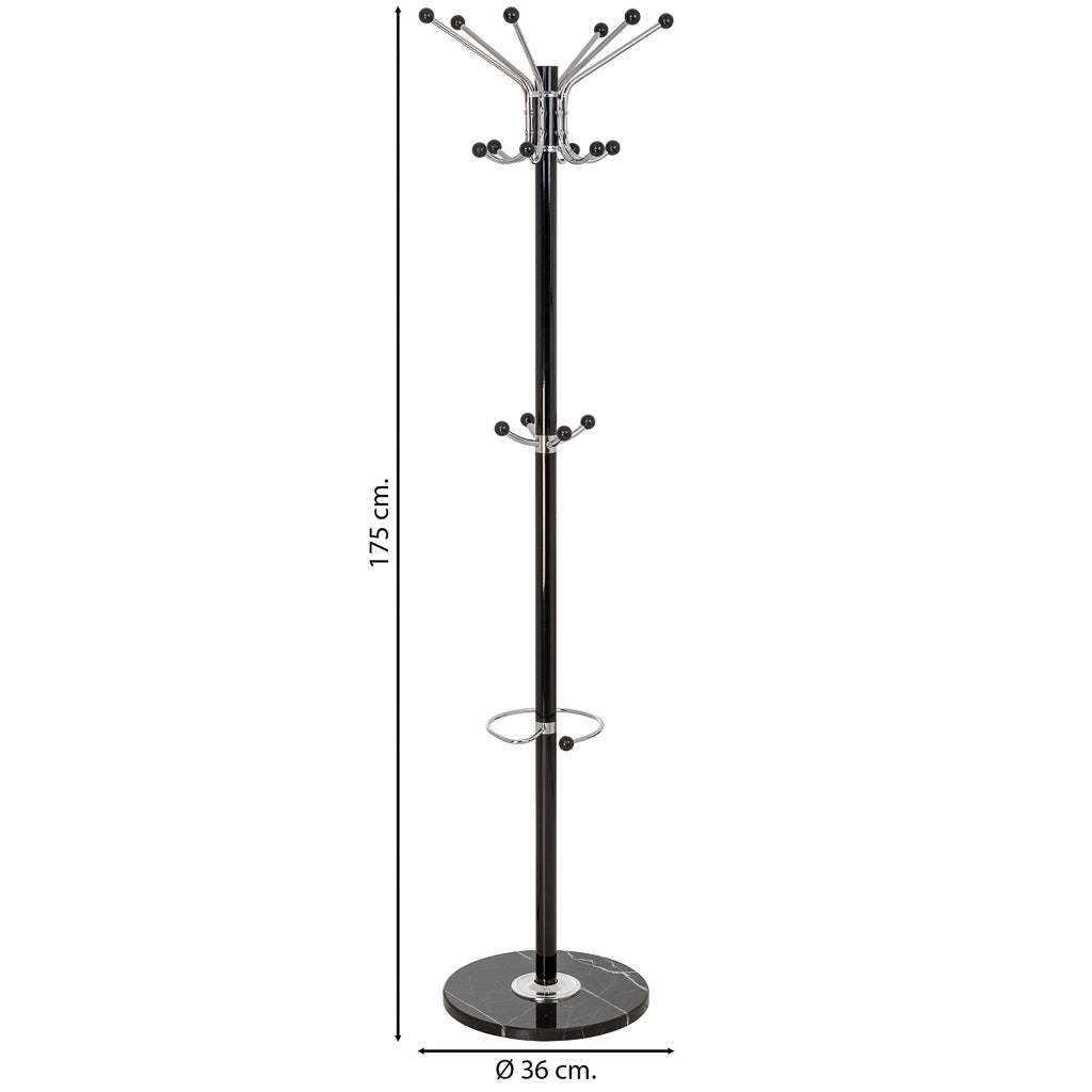 Perchero de metal negro con paraguero y 6 ganchos D36x175h cm