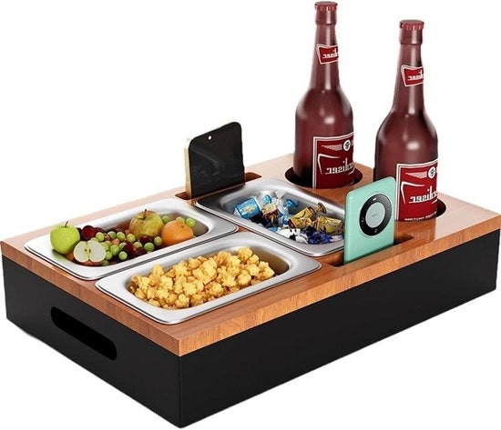 Cassa per snack con piastre e contenitori in acciaio inossidabile per soggiorno, divano, ristorante, picnic.