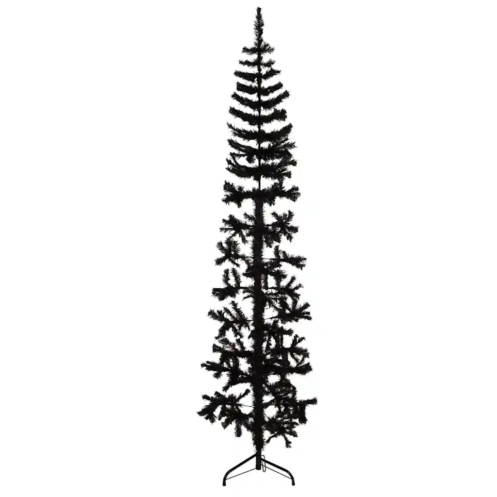 Albero Natale Artificiale Sottile a MetÃ  e Supporto Nero 210 cm