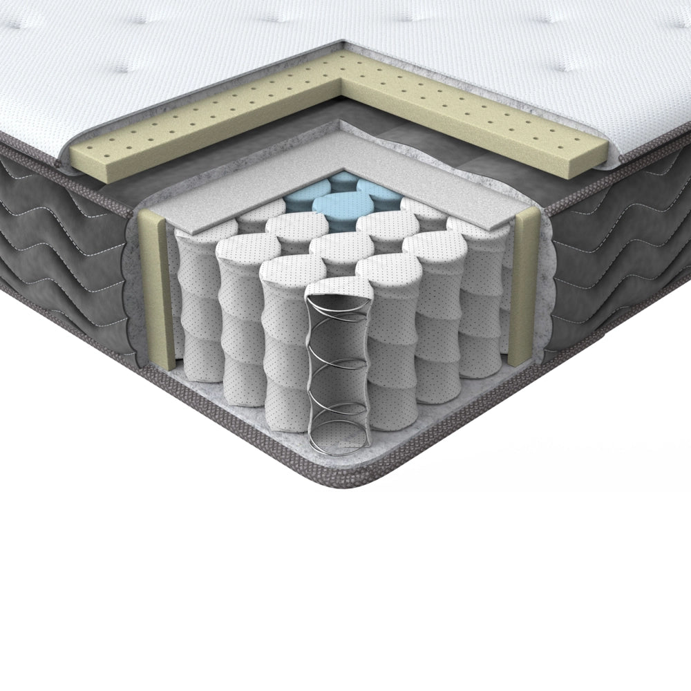 Materasso a molle insacchettate bianco con tessuto di bambù grigio matrimoniale 140 x 200 cm medio Firm 5 Zone