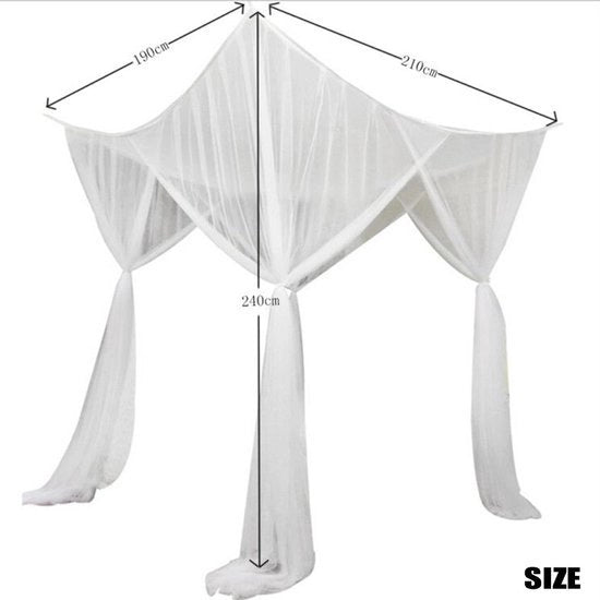 Ombrello per letto, dimensioni 74,8 × 82,6 × 97,5 pollici, tetto per letto con quattro porte, ombrello quadrato appeso per tutte le misure del letto - bianco