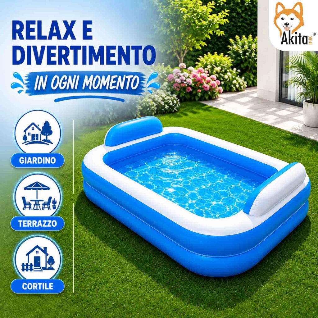 Akitaink Piscina Gonfiabile 266x175 Cuscini Integrati