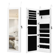 Mobiletto portagioie da parete 37 x 9 x 119 cm con specchio e 12 LED integrati design moderno chiudibile a chiave MDF bianco 20_0010338