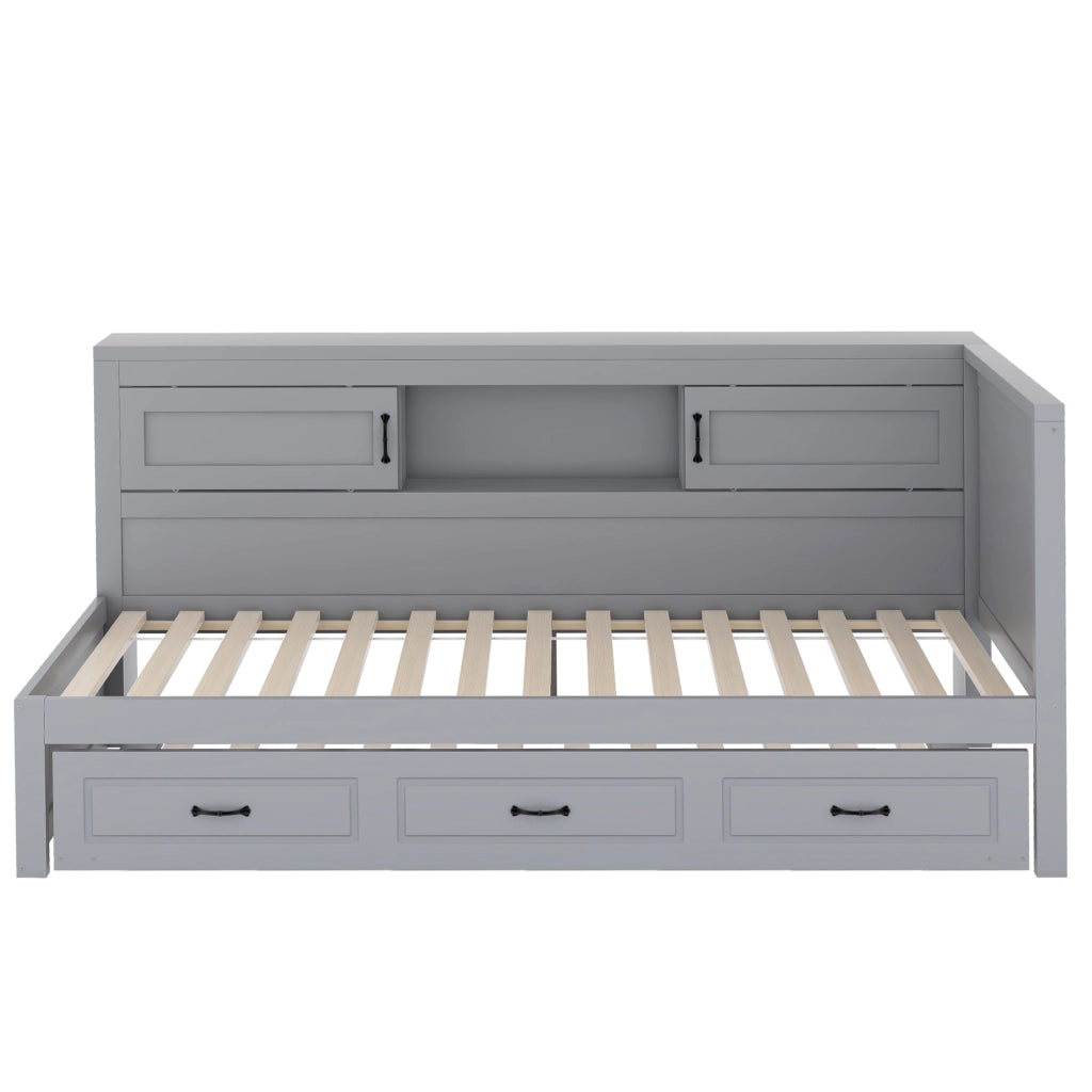 OKWISH Letto a Scomparsa 90×200 cm, Letto Singolo con Letto Estraibile, LED e Prese con USB, senza Materasso, Grigio