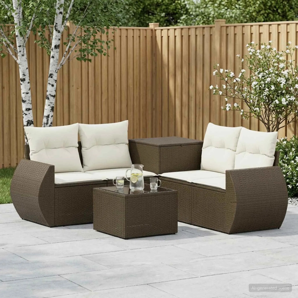 Set di divani 6 pz Marrone e Bianco Crema 3447510