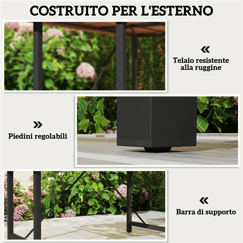TAVOLO DA GIARDINO 160X90 CM IN LEGNO DI ACACIA E ACCIAIO CON PIANO A DOGHE, TEAK