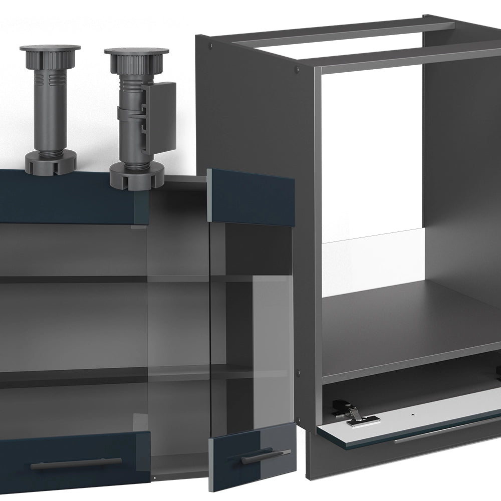 Cucina angolare completa Fame-Line Blu scuro lucido/Antracite 287 x 60 cm, PL Antracite Vicco
