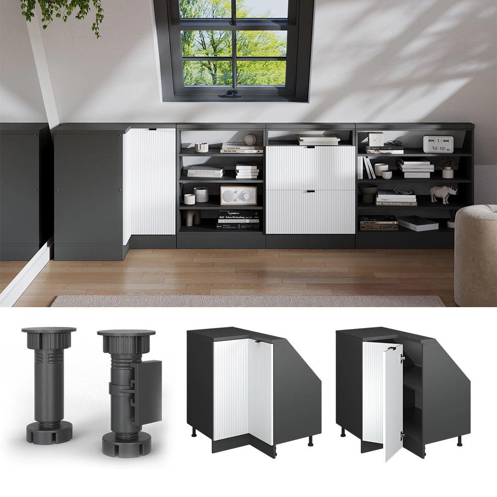 Mobile cucina angolare per sottotetto R-Line Ondulazione bianca/Antracite 75.6 cm con 1 porta Vicco
