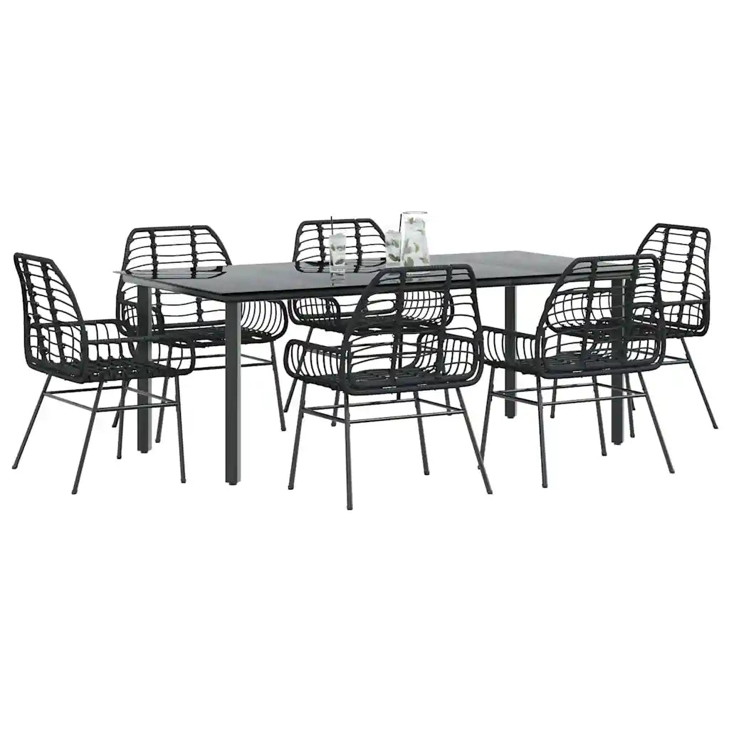 Set Pranzo da Giardino 7 pz Nero Polyrattan Vetro 3334539