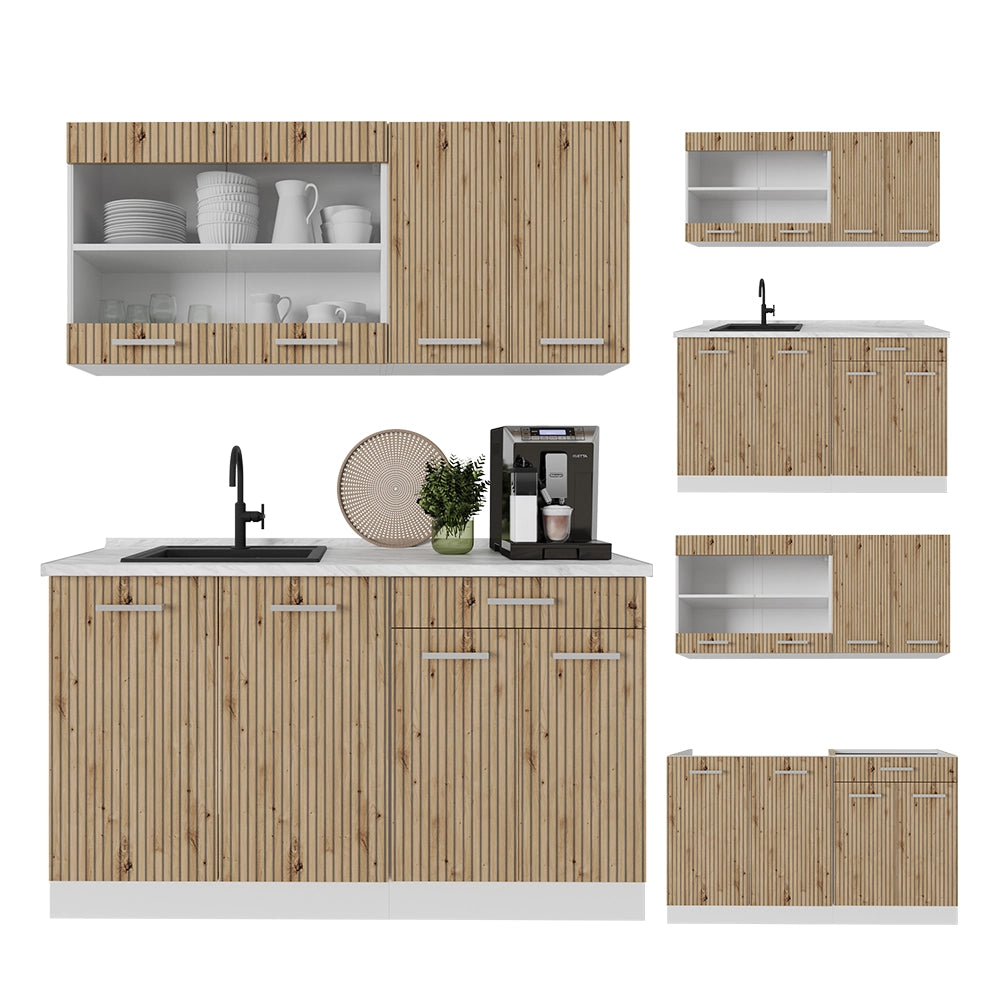 Vicco Cucina monoblocco Rovere artigianale/bianco 140 cm , PL Marmo