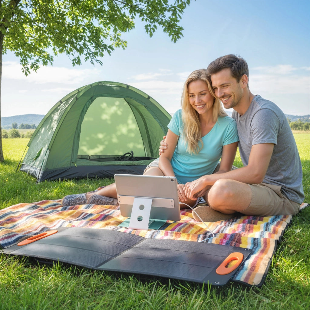Caricabatteria Solare 100W Pieghevole ¨C Zephmum ¨C Nero, IP67, USB-A e USB-C