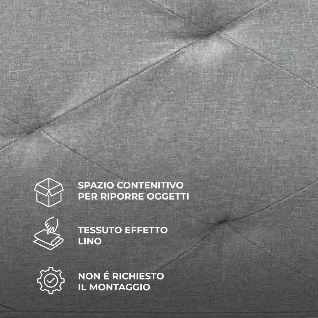 Panca Contenitore XXL 110 cm con Seduta Imbottita e Vano Salvaspazio, Pouf Contenitore Effetto Lino, Portata 150 kg, Cassapanca Pieghevole Grigio