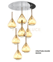 SOSPENSIONE BIANCO 8 LUCI TONDA VETRI AMBRA 1177BI-S8 T-AM