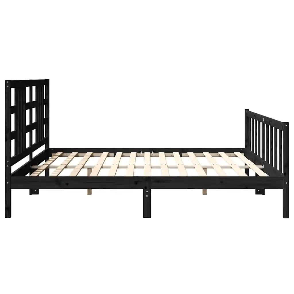 Letto matrimoniale | Letto per adulti | Giroletto con Testiera Nero 200x200 cm in Legno Massello