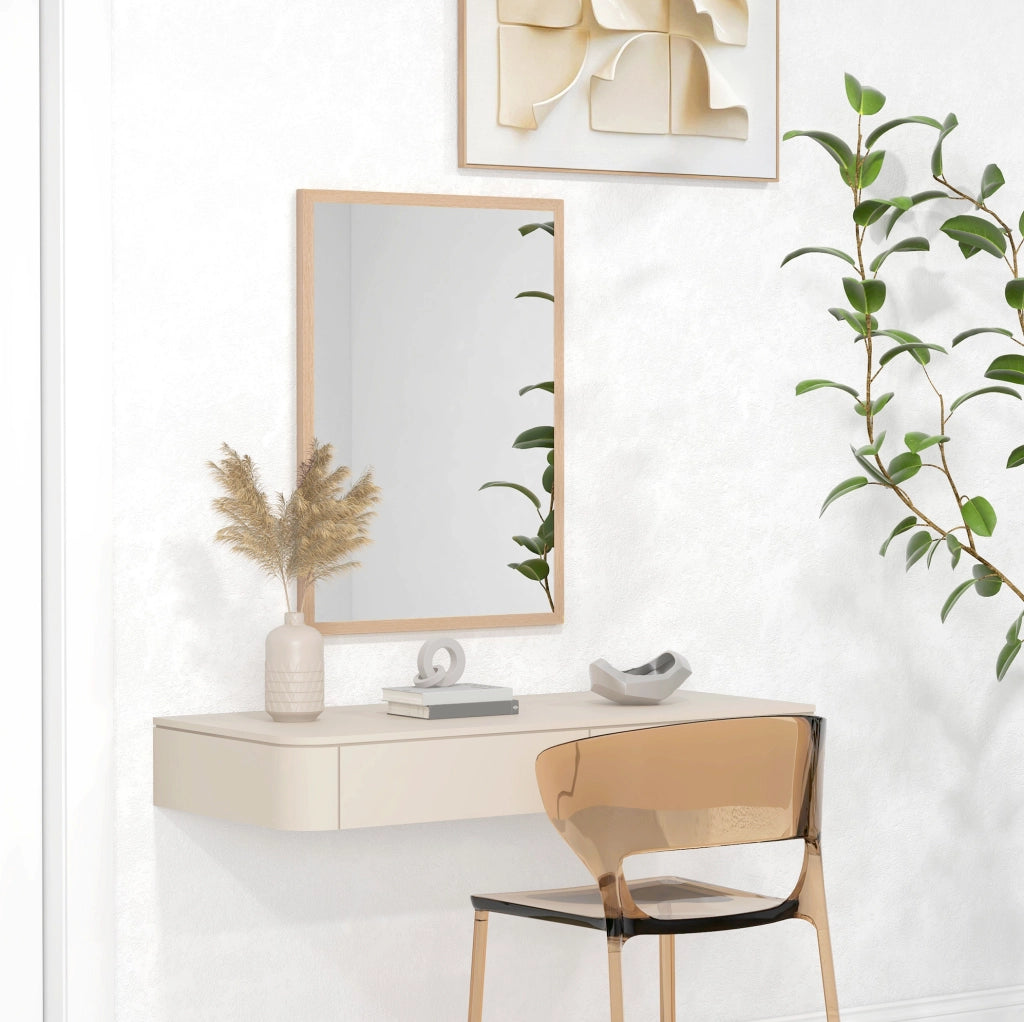 Specchio da parete rettangolare con 4 ganci, cornice in MDF, 50 x 70
