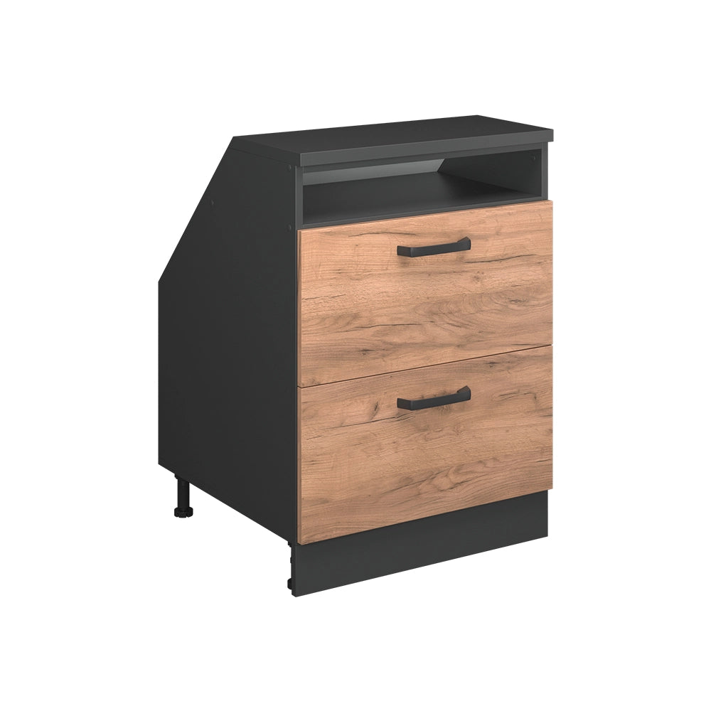 Mobile cucina sottotetto R-Line Rovere dorato/Antracite 60 cm con 2 cassetti, carcassa 60 cm profondità Vicco