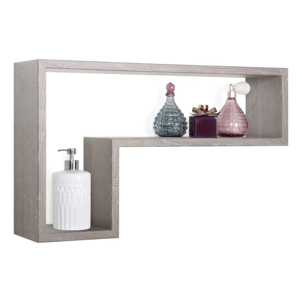 Mensola da Muro Modello LETTERA, Pensile Bagno, Mensola da Parete, Scaffale da Parete, 61x37 p15.5 cm. Finitura  R.GRIGIO  - MADE IN ITALY