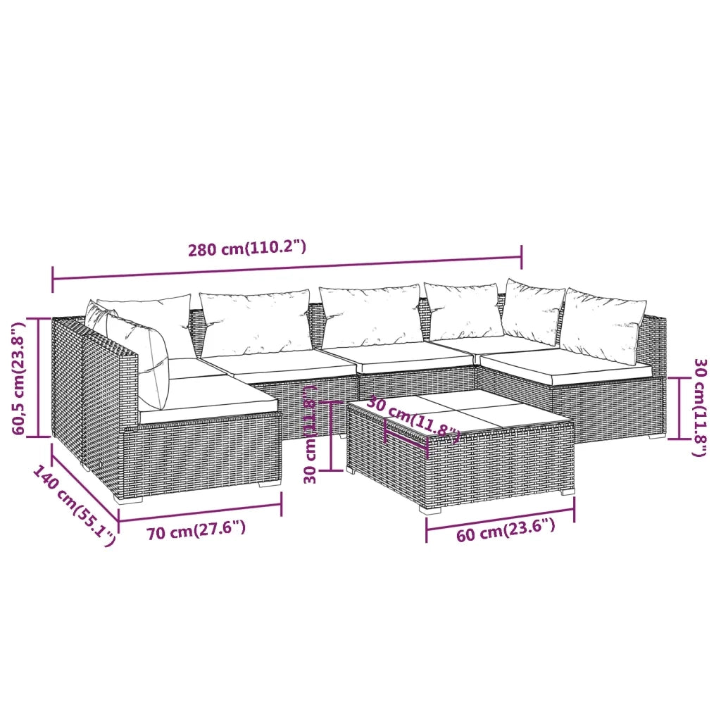 Set da Giardino 7 pz con Cuscini in Polyrattan Marrone cod mxl 35195
