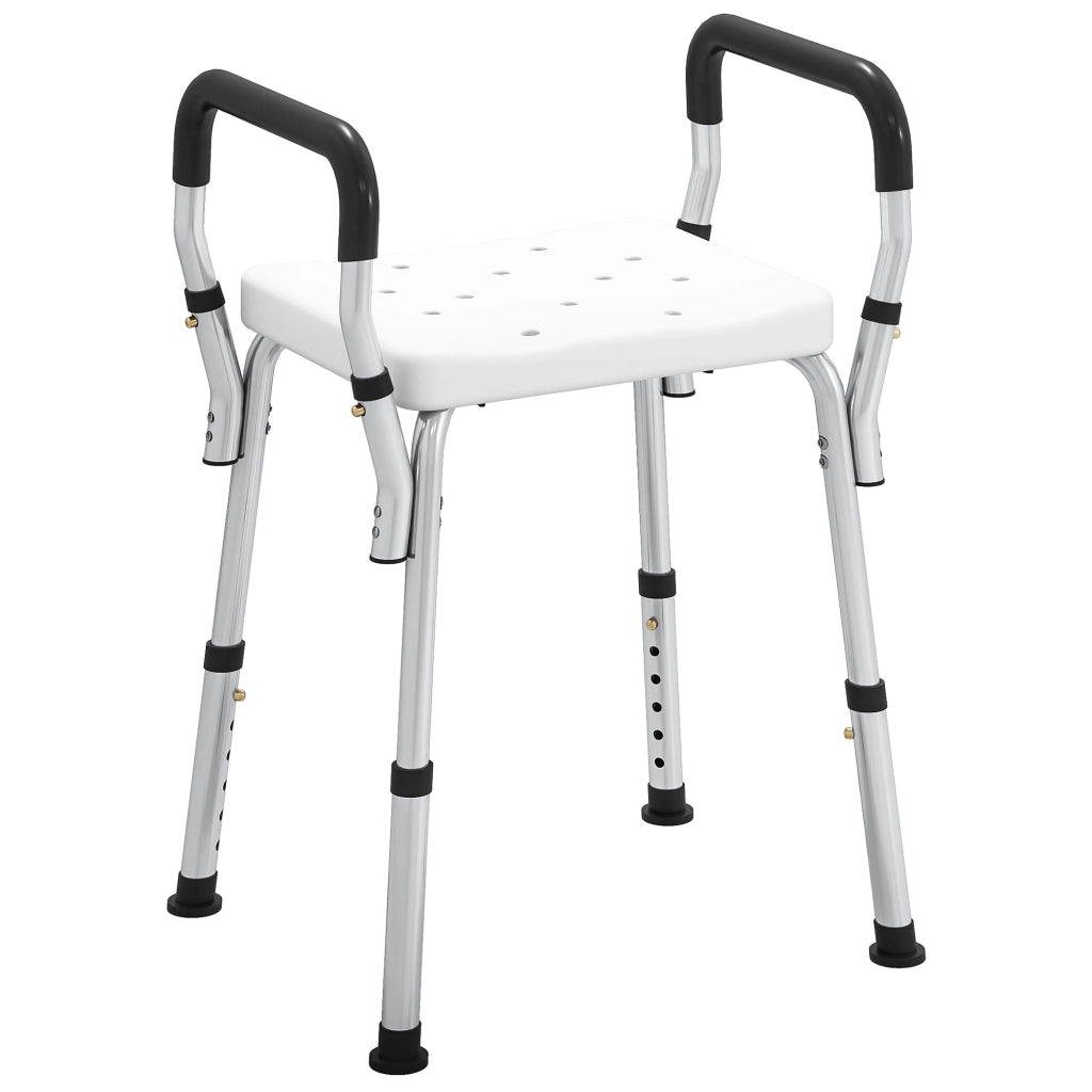 Sgabello da doccia per anziani e disabili con braccioli ¨C zephmum ¨C bianco, altezza regolabile, antiscivolo