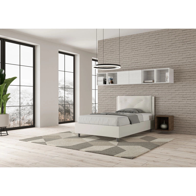 Letto imbottito Piazza e mezzo 120x190 cm Large - Bianco,Similpelle,Contenitore