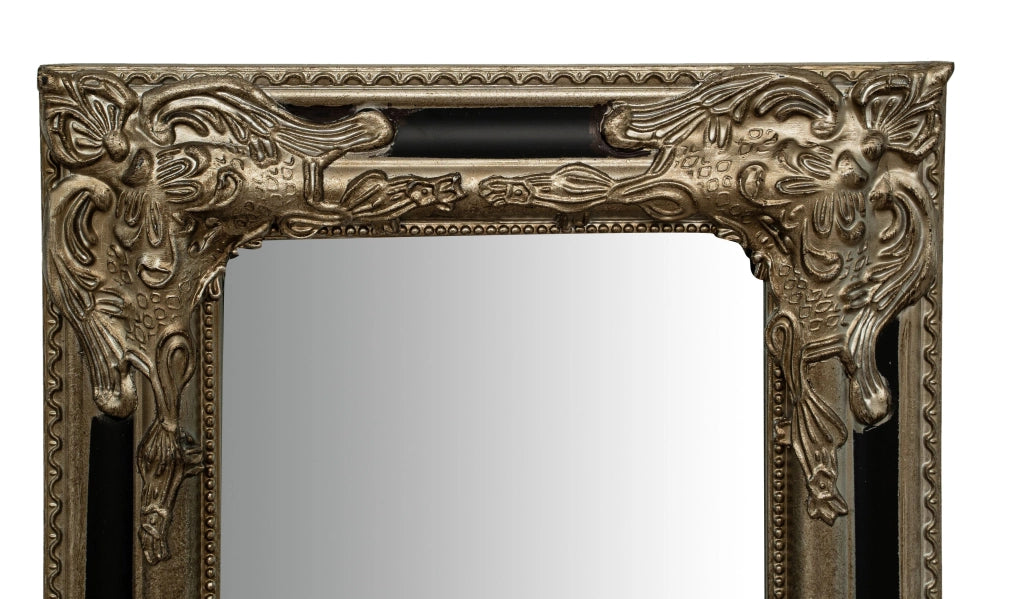 Biscottini Specchio Specchiera Impero da parete e appendere verticale/orizzontale L35xPR4xH82 cm finitura argento e nero anticato