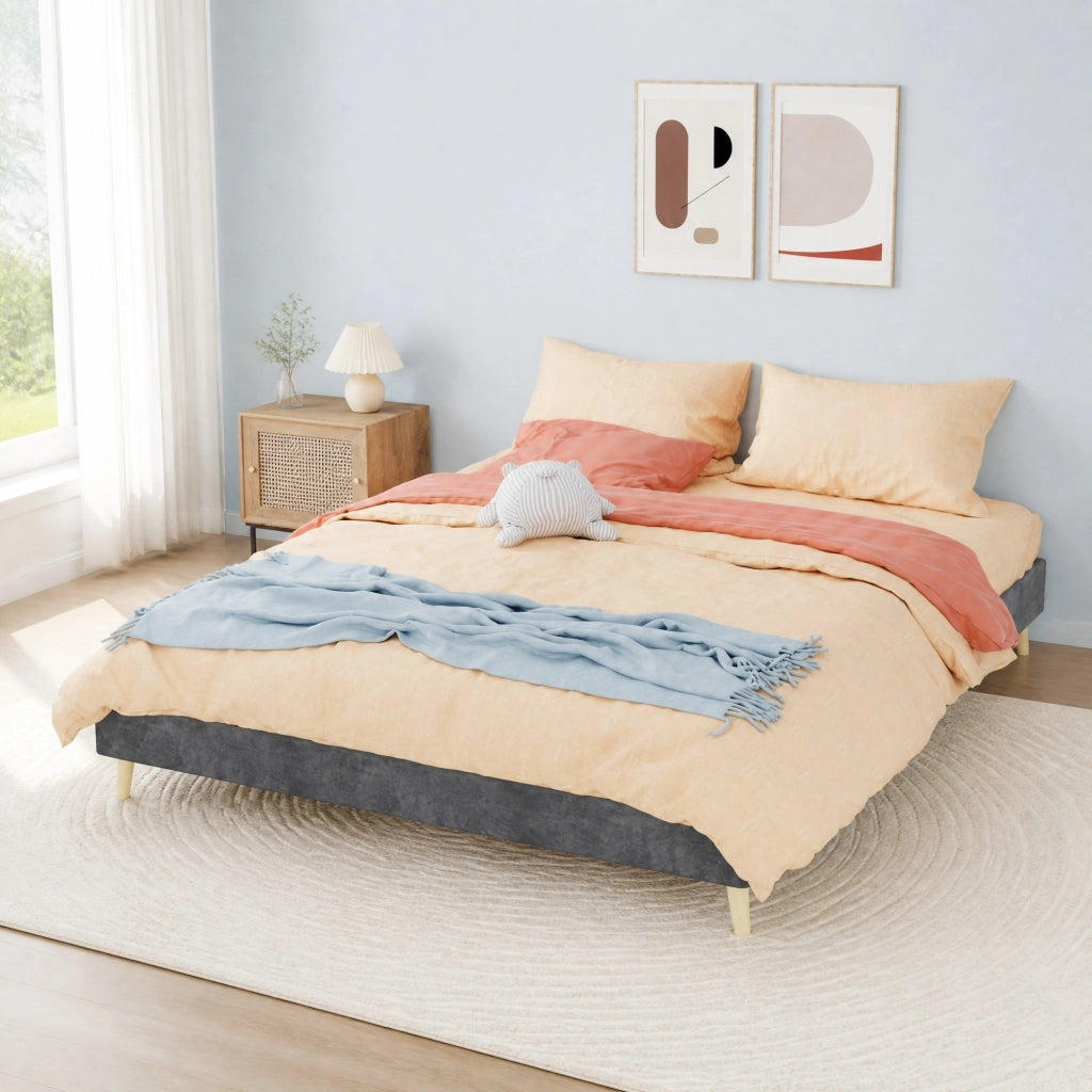 LETTO Struttura 160x200 cm Grigio in Tessuto e Metallo