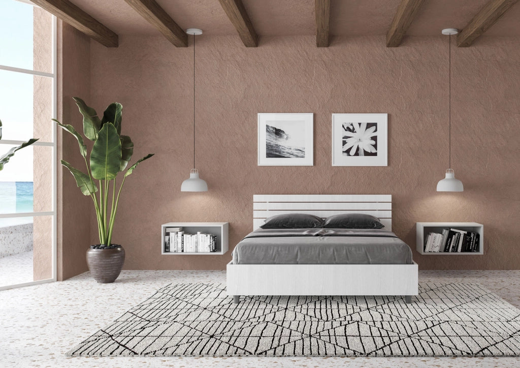 BS COM Letto matrimoniale francese senza rete 140x200 testata dritta con doghe bianco frassino
