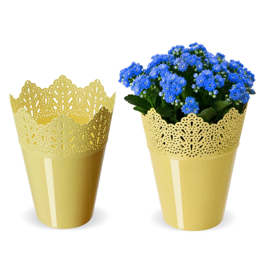 Vaso da fiori KADAX, vaso da fiori, coperchio, alto, in plastica, 16,5 cm, giallo