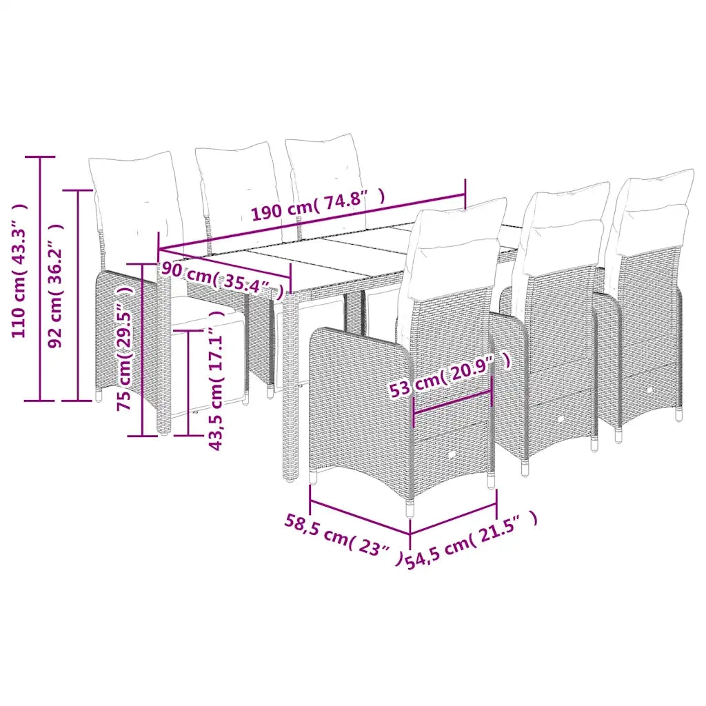 vidaXL Set Bistrò da Giardino 7 pz con Cuscini in Polyrattan Grigio