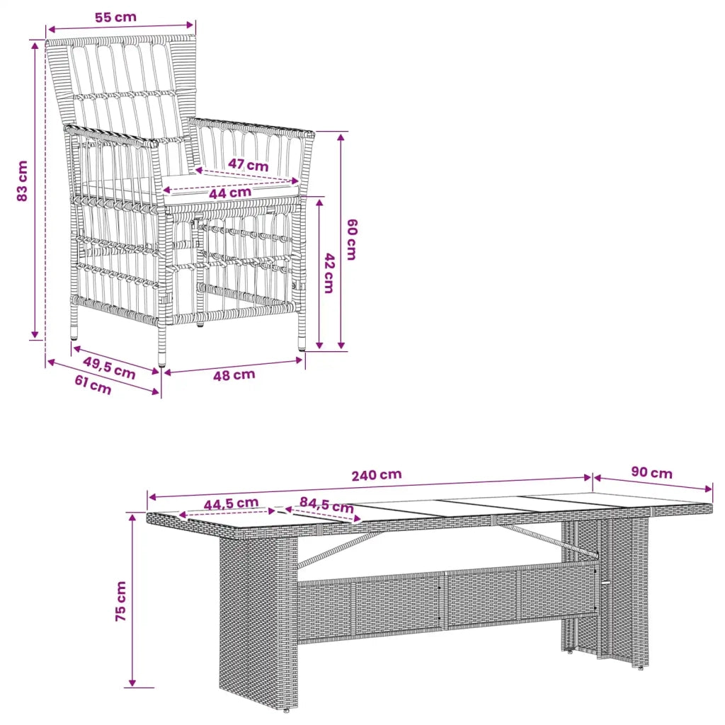 Set da pranzo per esterni 11 pz Nero polyrattan 3448945