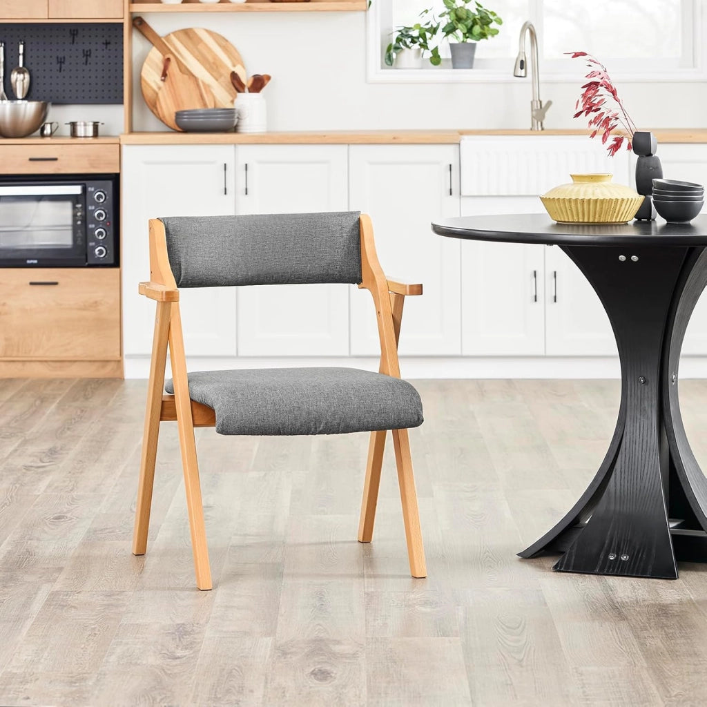 Sedia Pieghevole in Legno con Cuscino – Sedie Giardino Pieghevoli e Sedie Pieghevoli da Interno in Legno, Sedia da Giardino Pieghevole per Ufficio Ospiti, Cucina o Balcone Colore Grigio FST98-HG