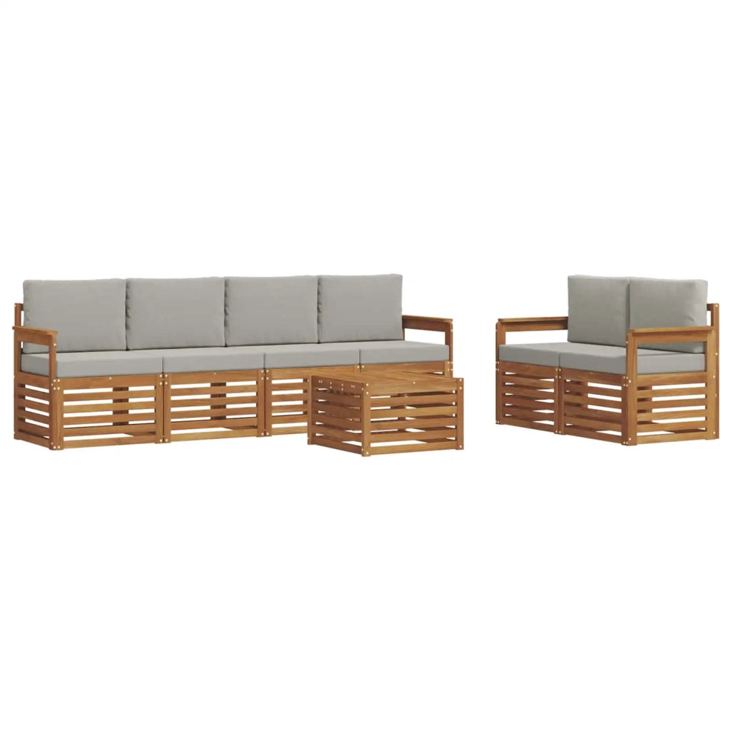 Set di divani da esterno 7 pcs Grigio Naturale e Chiaro