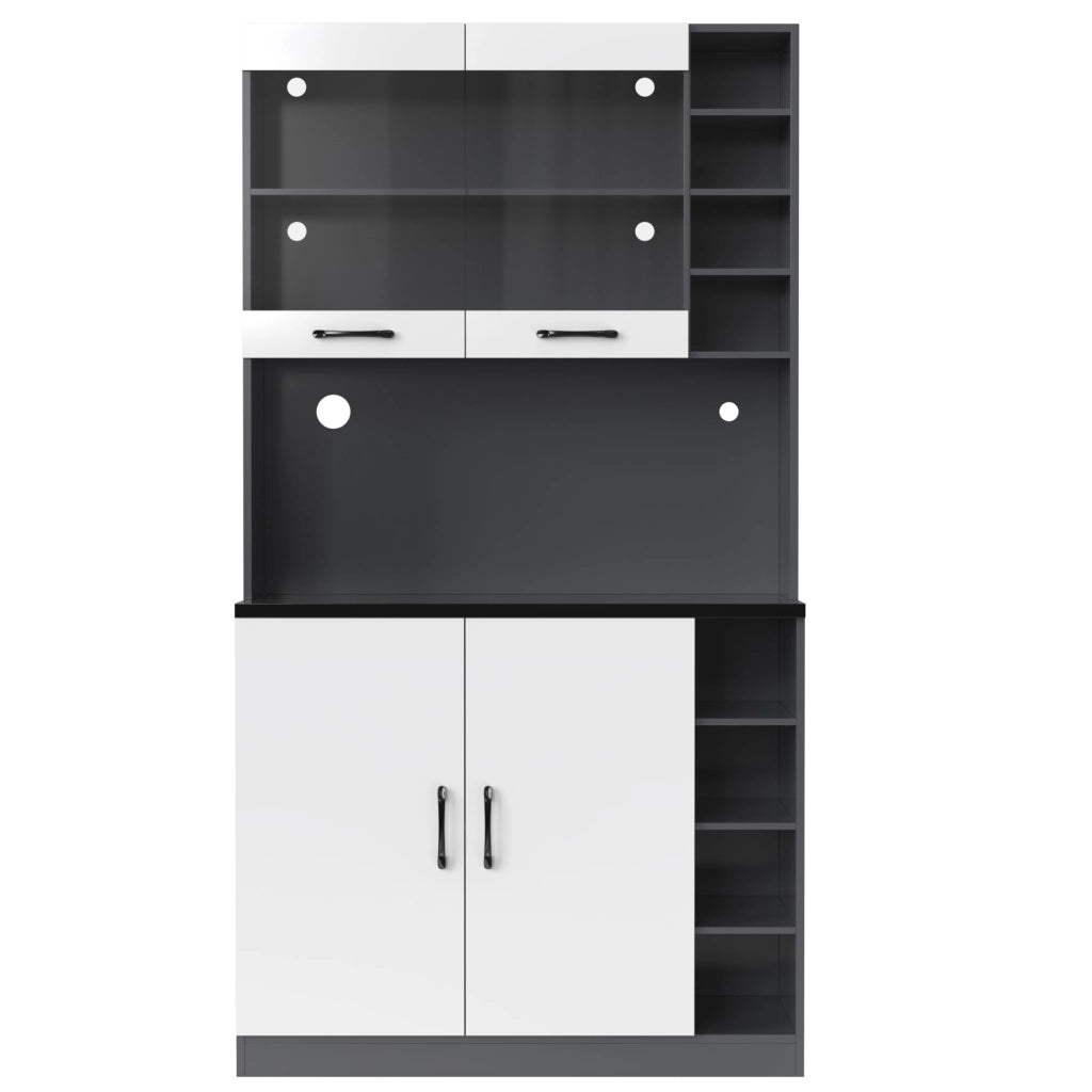 Credenza alta da cucina con 2 ante; 5 vani e ripiani laterali regolabili con LED; in MDF; 100x47x187 cm