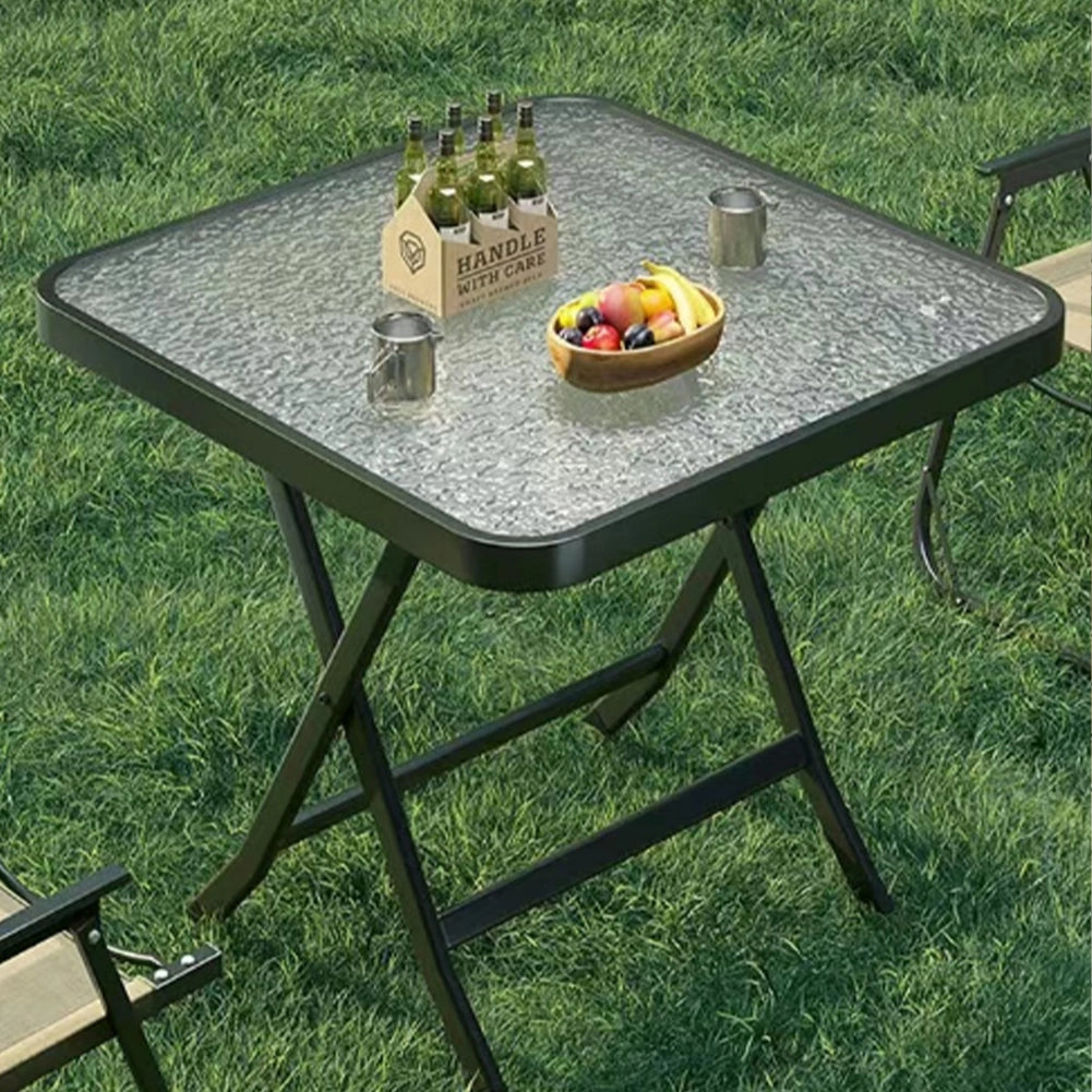 Tavolino Pieghevole Quadrato con Struttura Nera Tavolo Piano in Vetro 60x60x71cm