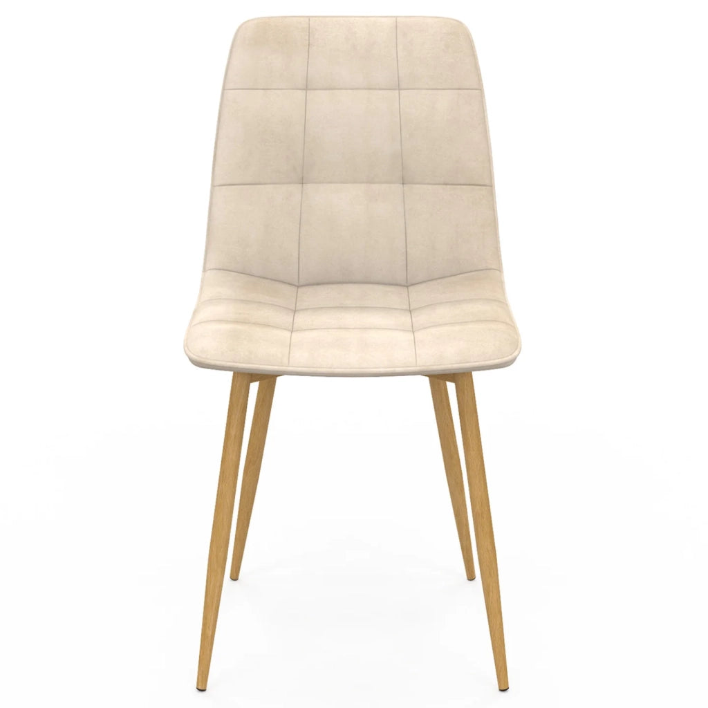 IDMarket - Set di 6 sedie da pranzo MILA in velluto beige con gambe effetto legno
