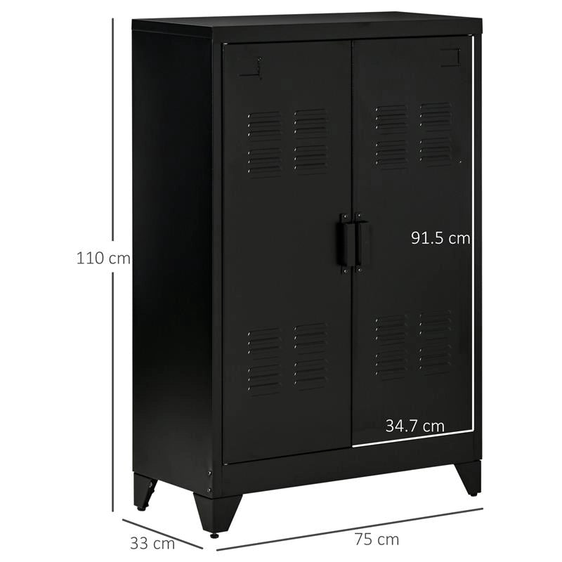 ARMADIETTO METALLICO A 2 ANTE IN STILE INDUSTRIALE PER CASA E GARAGE, 75X33X110 CM, NERO